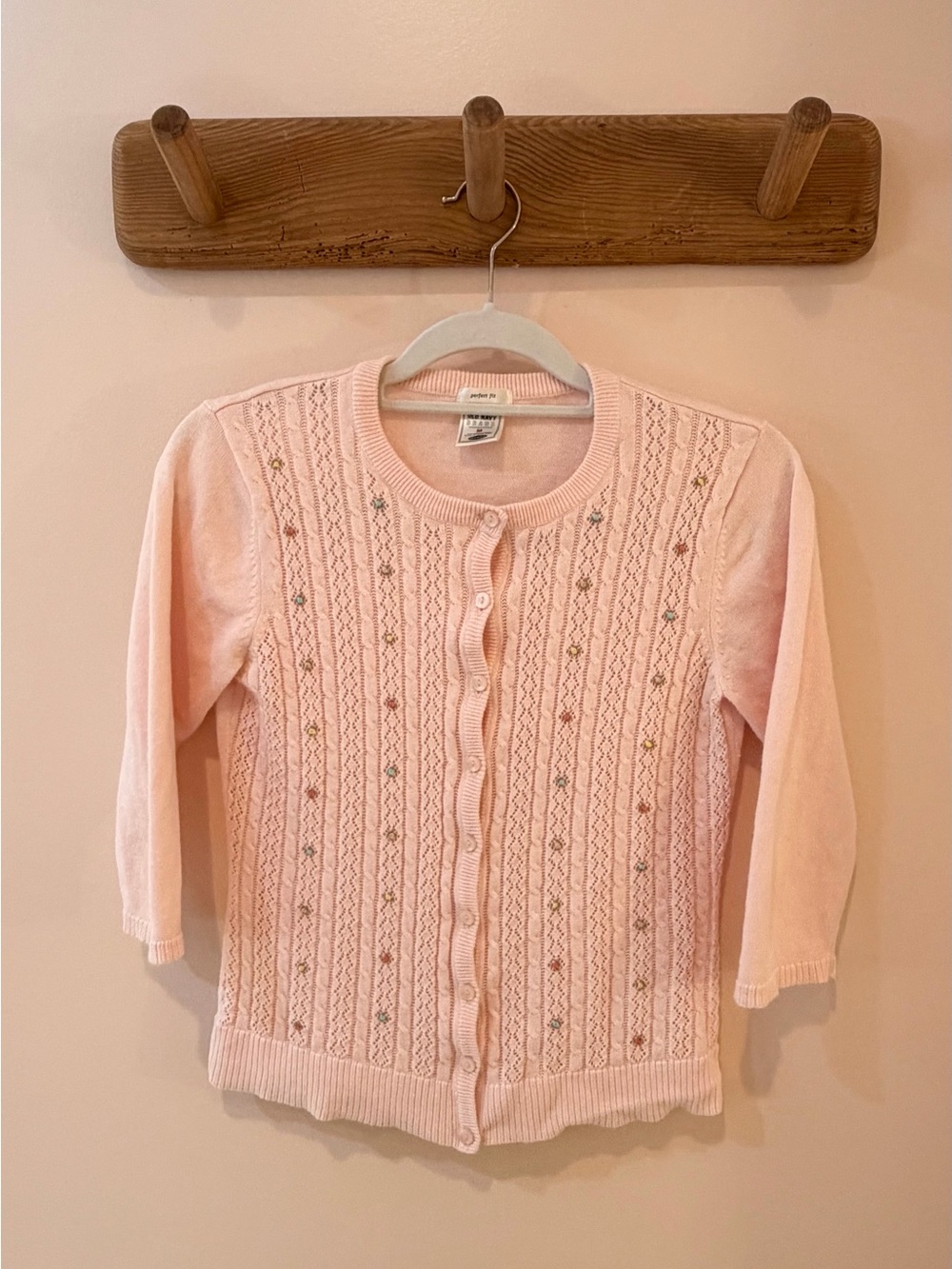 Old Navy Pink Knit Embroidered Floral Cardigan - M